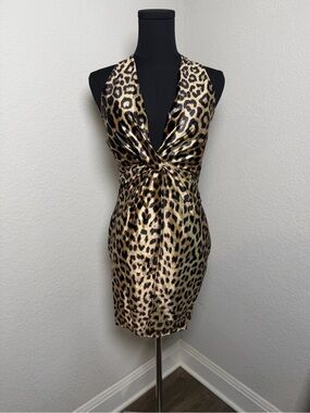 Entry Leopard-Print Twist Halter Mini Dress - Gold/Black